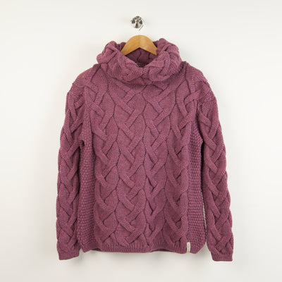 British Wool Chunky Cable Cowl Neck Jumper - Blush
