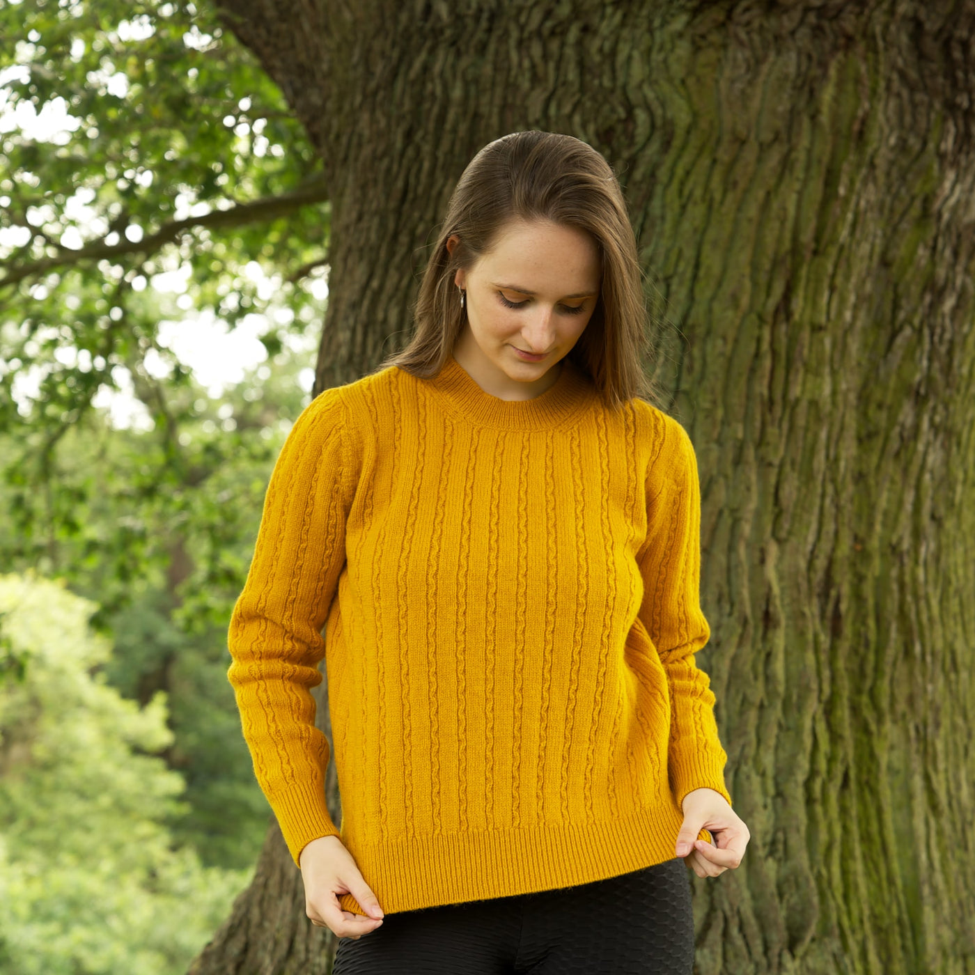 Merino Wool Cable Crew Jumper - Yellow