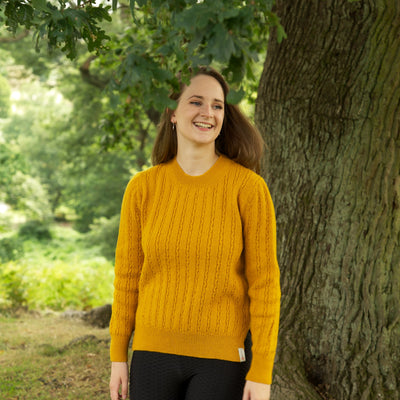 Merino Wool Cable Crew Jumper - Yellow