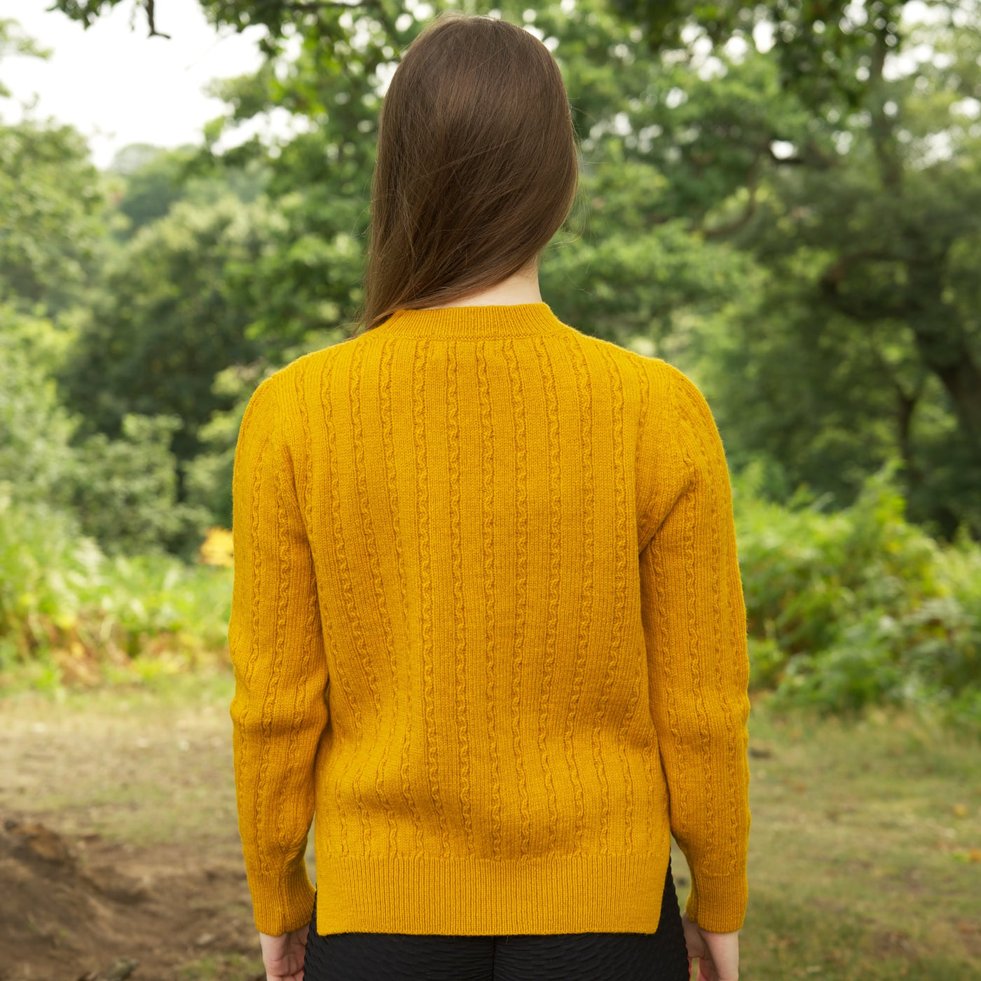 Merino Wool Cable Crew Jumper - Yellow