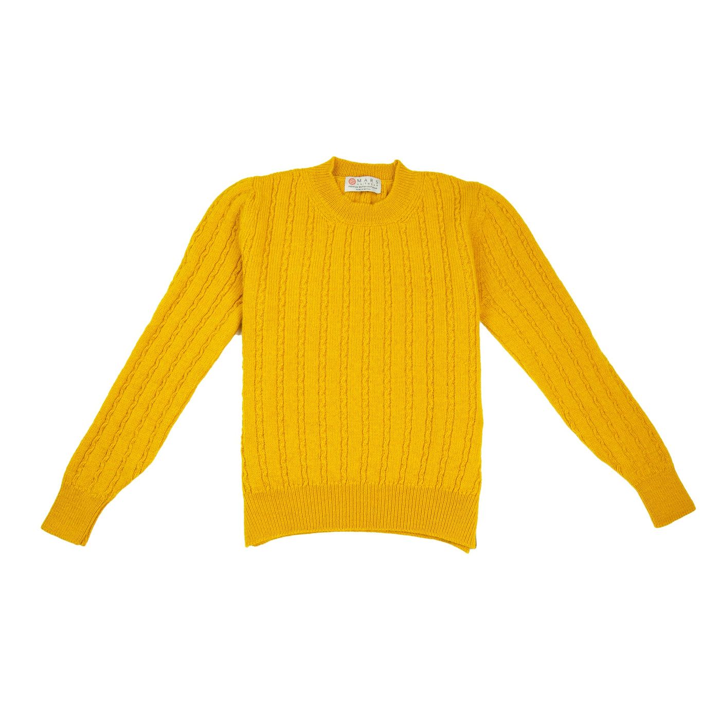 Merino Wool Cable Crew Jumper - Yellow