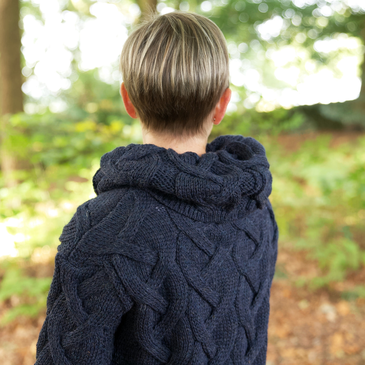 British Wool Chunky Cable Cowl Neck Jumper - Denim