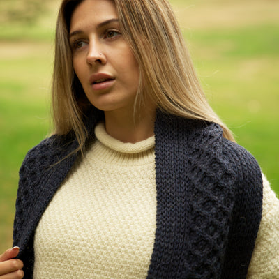 British Wool Long Honeycomb Scarf - Denim