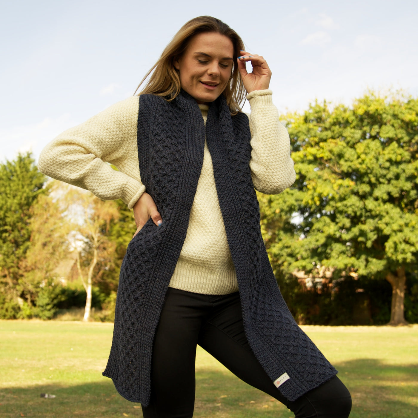 British Wool Long Honeycomb Scarf - Denim