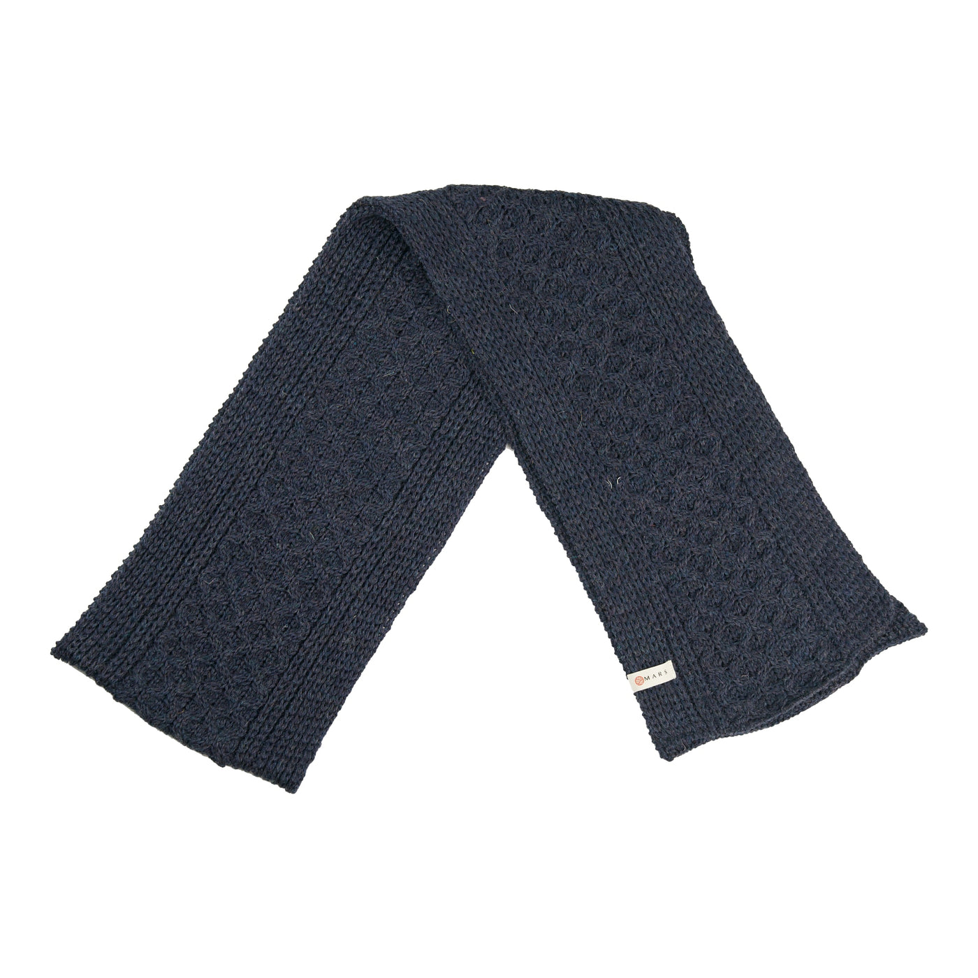 British Wool Long Honeycomb Scarf - Denim