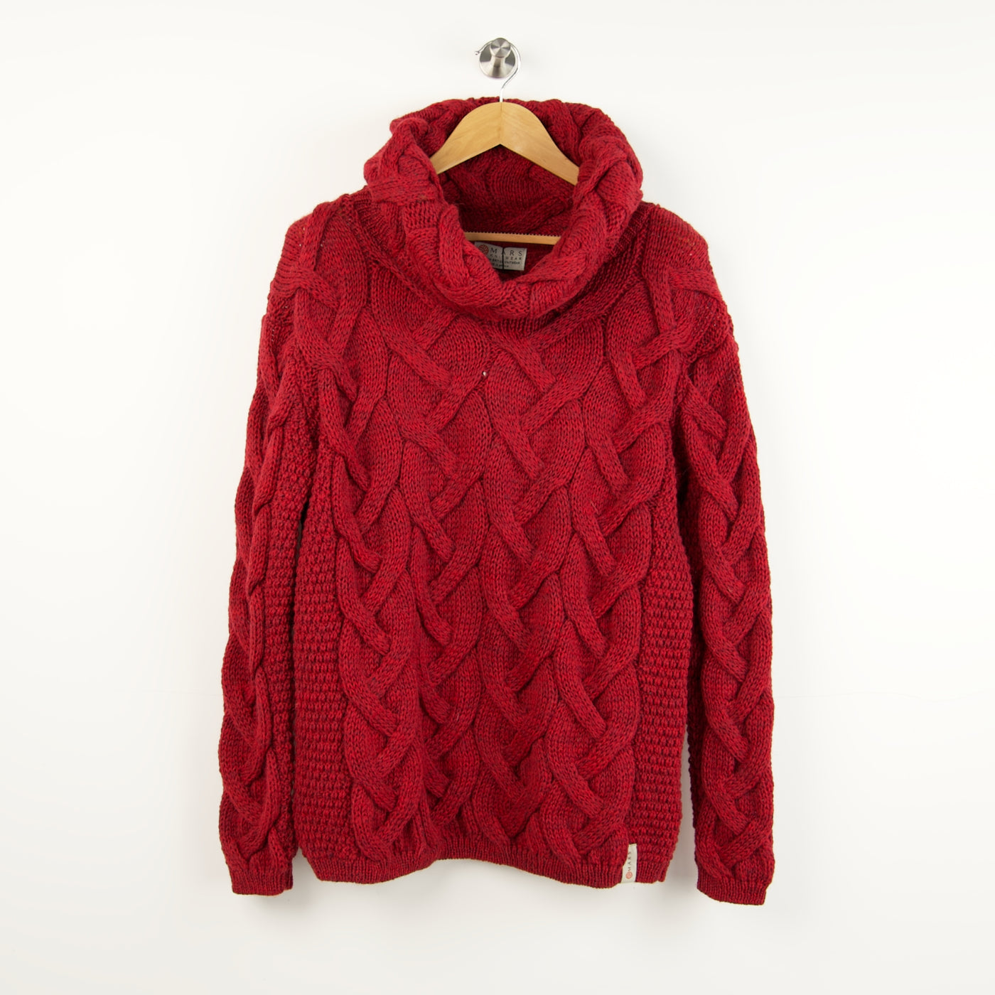 British Wool Chunky Cable Cowl Neck Jumper - Bordeaux