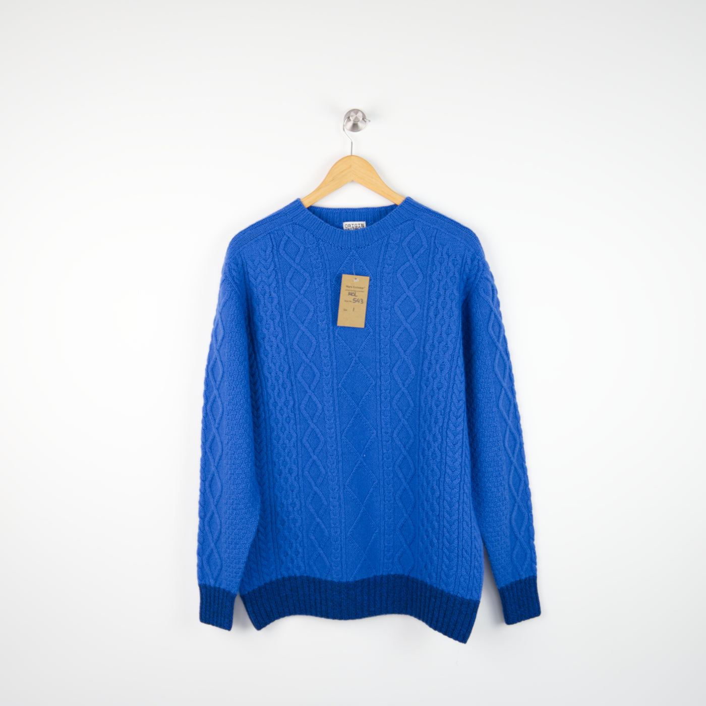 Merino Wool - Seamless Contrast Aran Crew - 543 - Blue/Light Navy