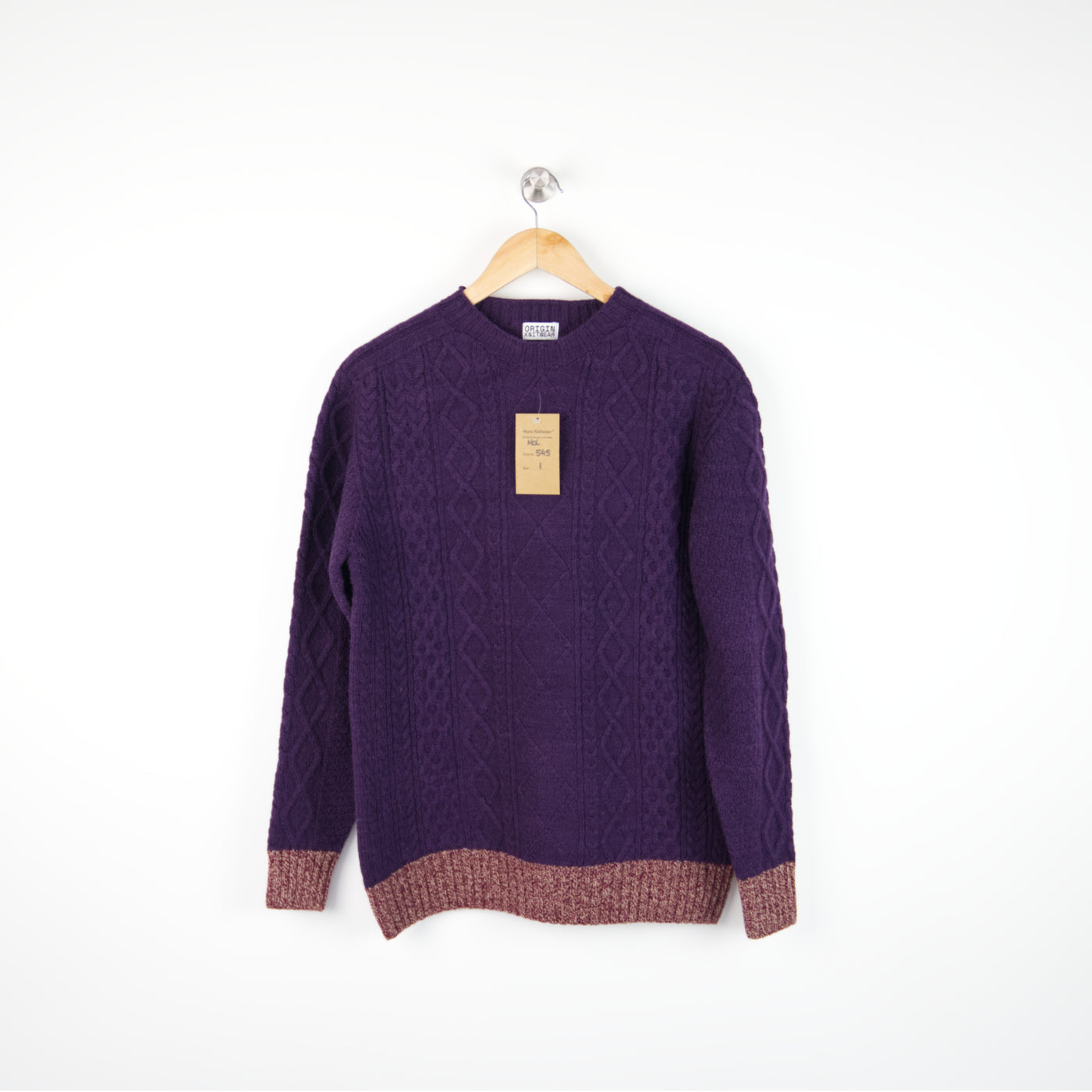 Merino Wool - Seamless Contrast Aran Crew - 545 - Purple/Burgundy