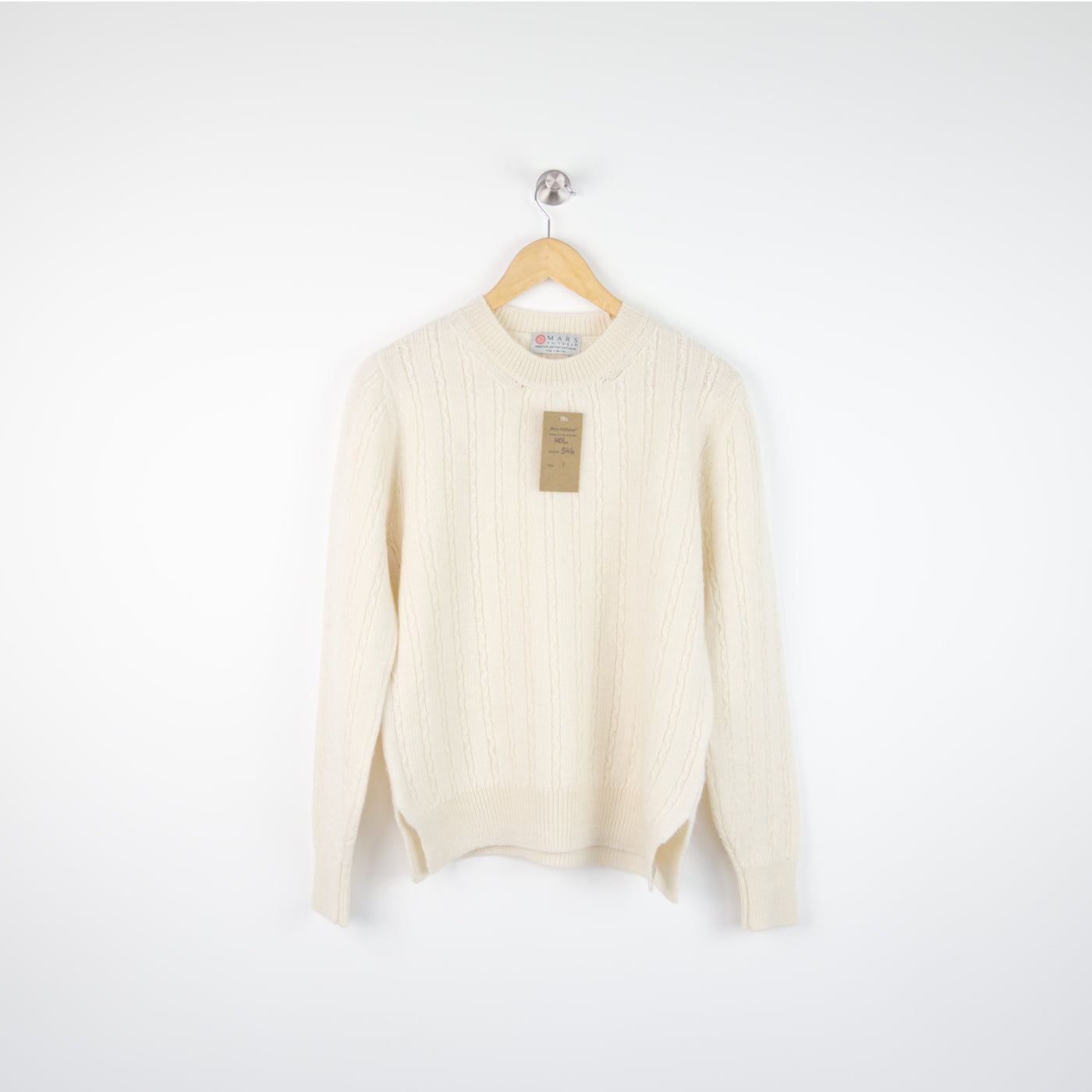 Merino Wool - Snake Cable Crew Jumper - 546 - Ecru