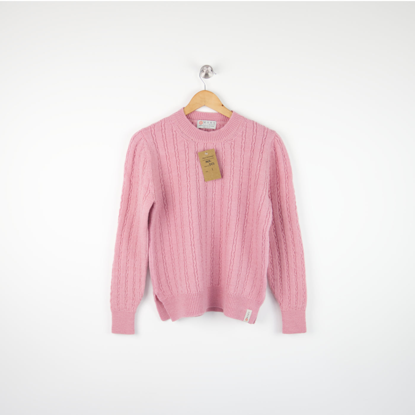 Merino Wool - Snake Cable Crew Jumper - 547 - Pink