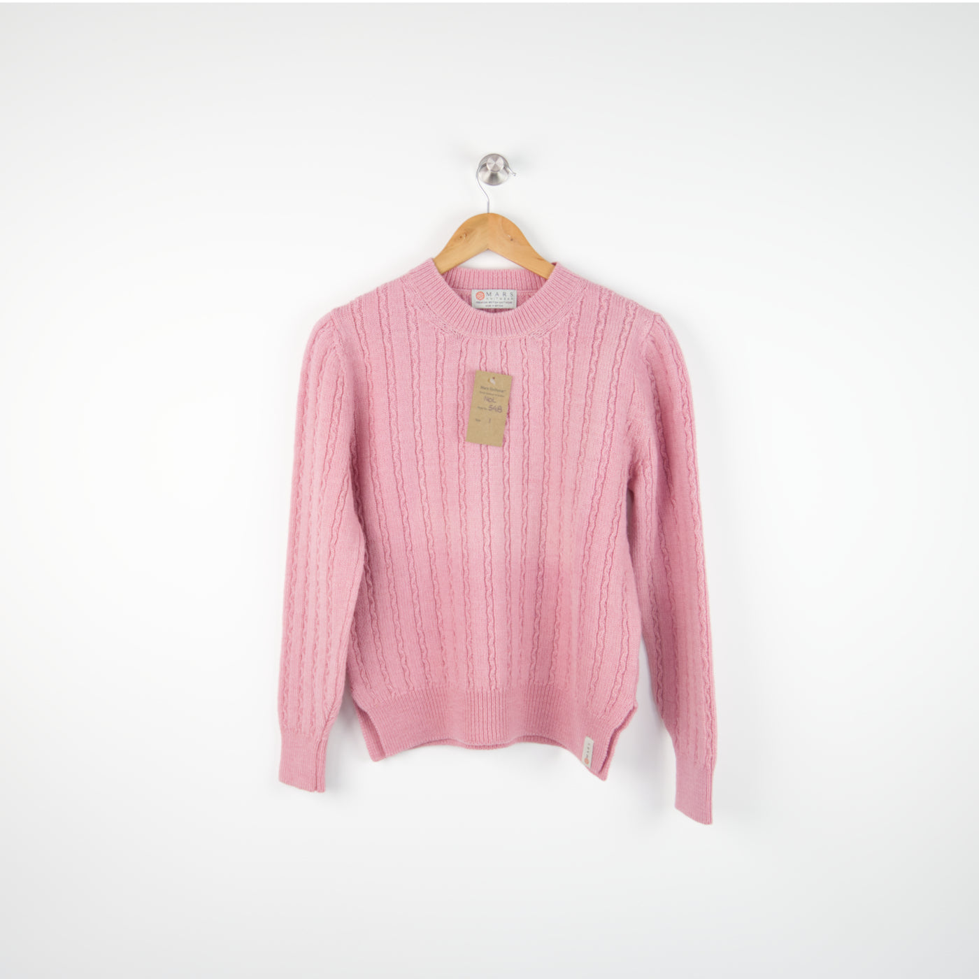 Merino Wool - Snake Cable Crew Jumper - 548 - Pink