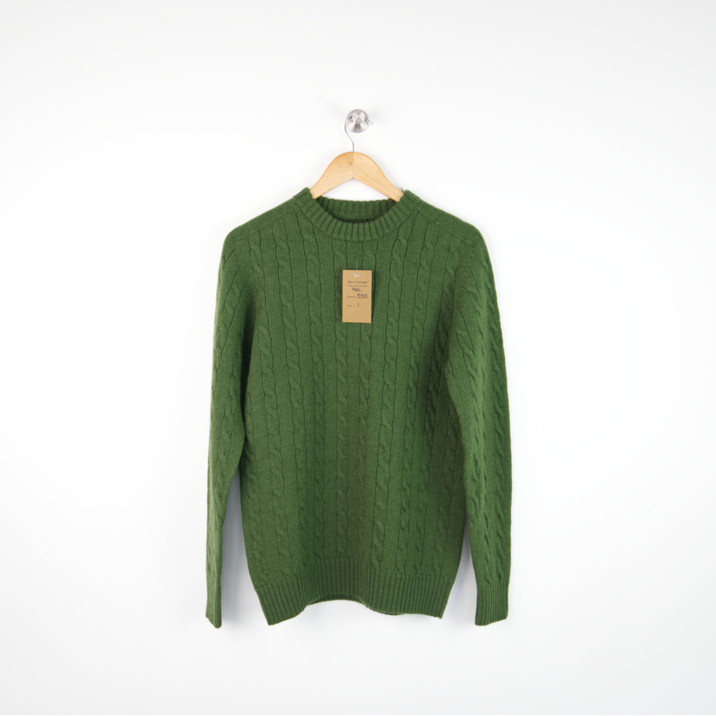 Merino Wool - Cable Crewneck - 550 - Green