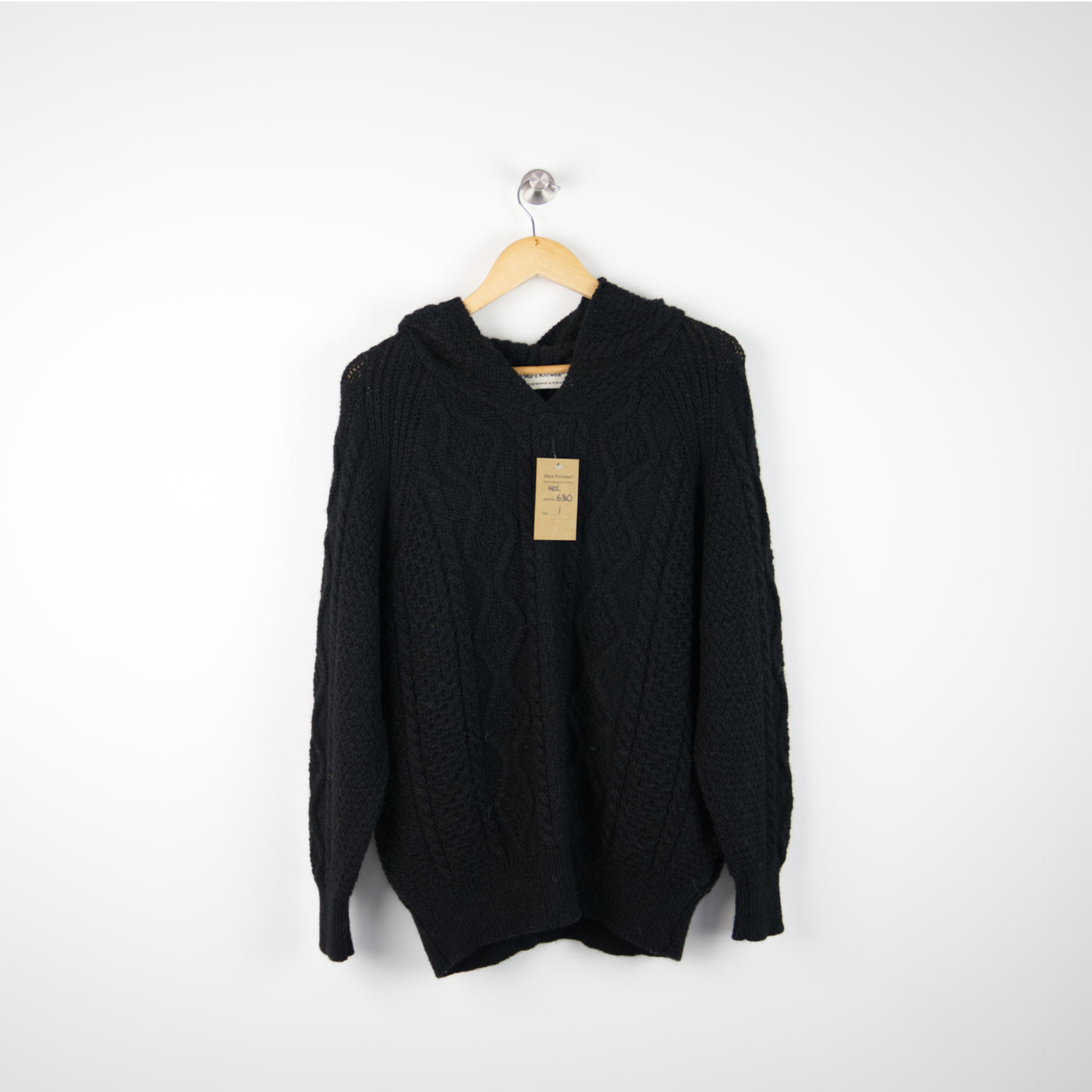 British Wool - Cable Hoodie - 630 - Black