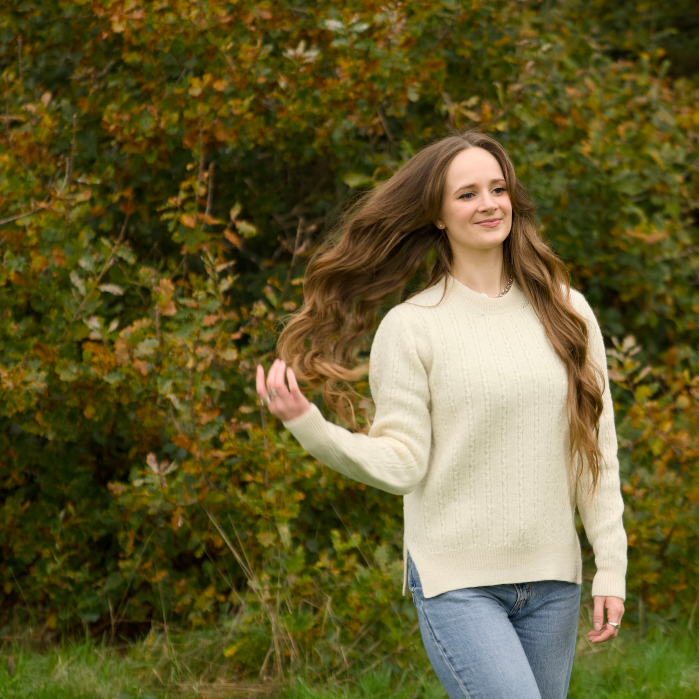 Merino Wool Cable Crew Jumper - Blanco