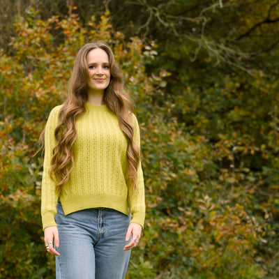 Merino Wool Cable Crew Jumper - Citron