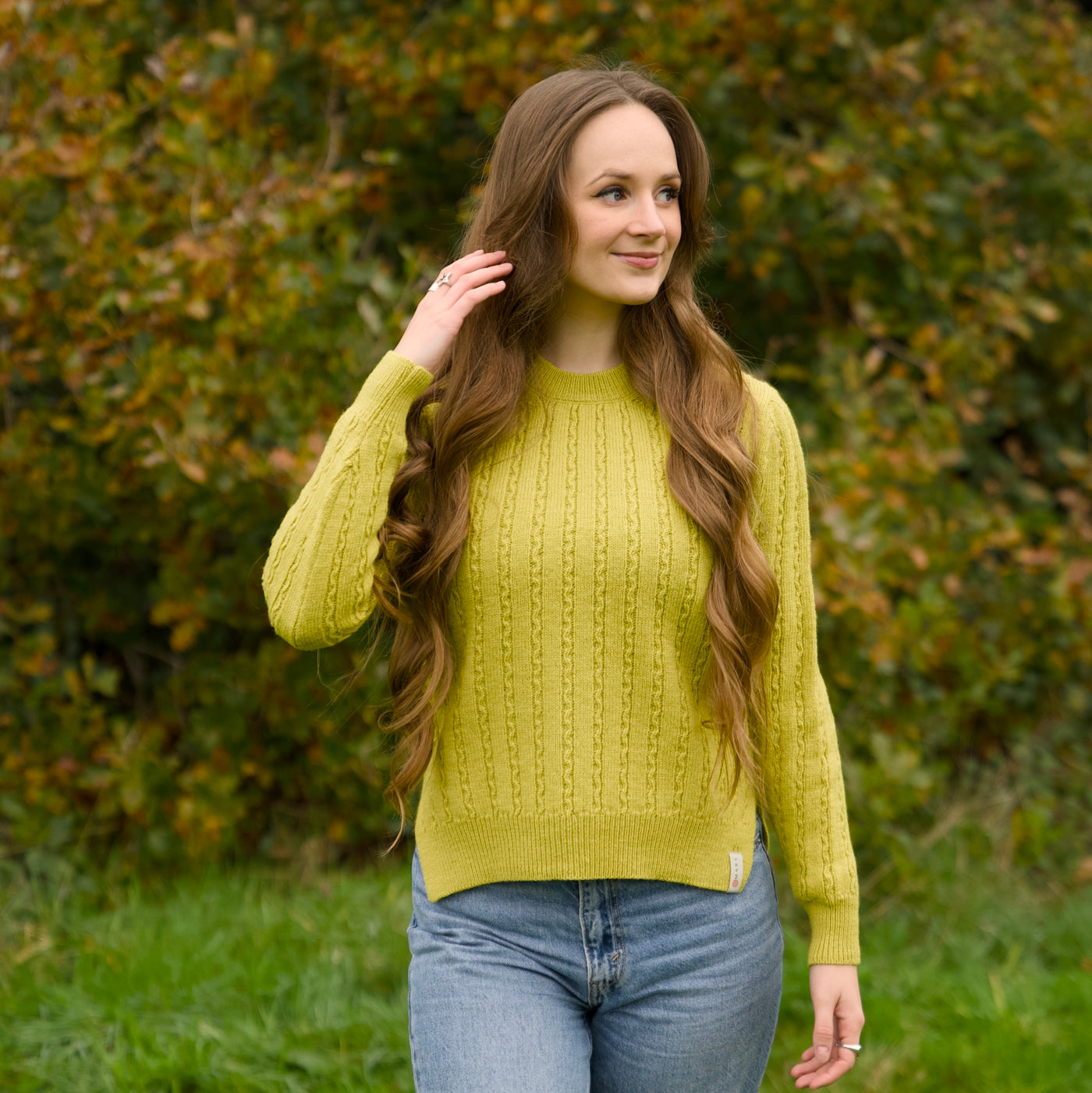 Merino Wool Cable Crew Jumper - Citron