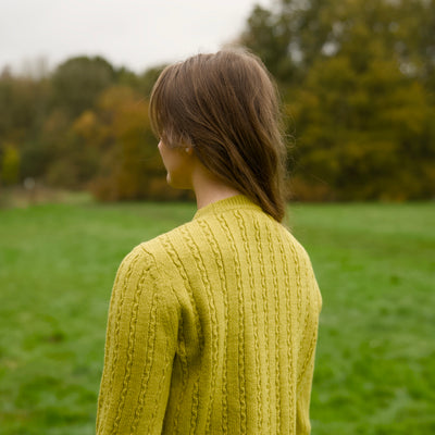 Merino Wool Cable Crew Jumper - Citron