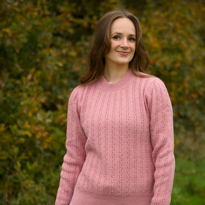 Merino Wool Cable Crew Jumper - Rosa