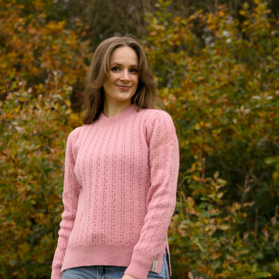 Merino Wool Cable Crew Jumper - Rosa