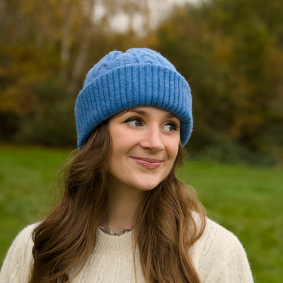 Felted Merino Wool Beanie - Blue