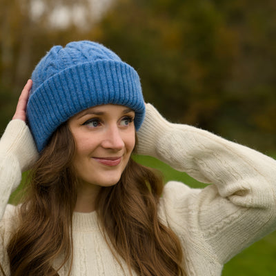 Felted Merino Wool Beanie - Blue