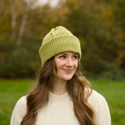 Felted Merino Wool Beanie - Lime