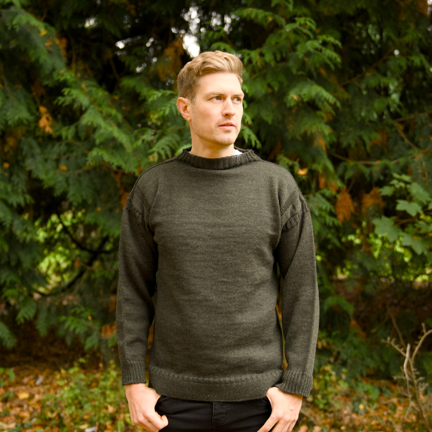 British Wool Seamless Gansey - Moss