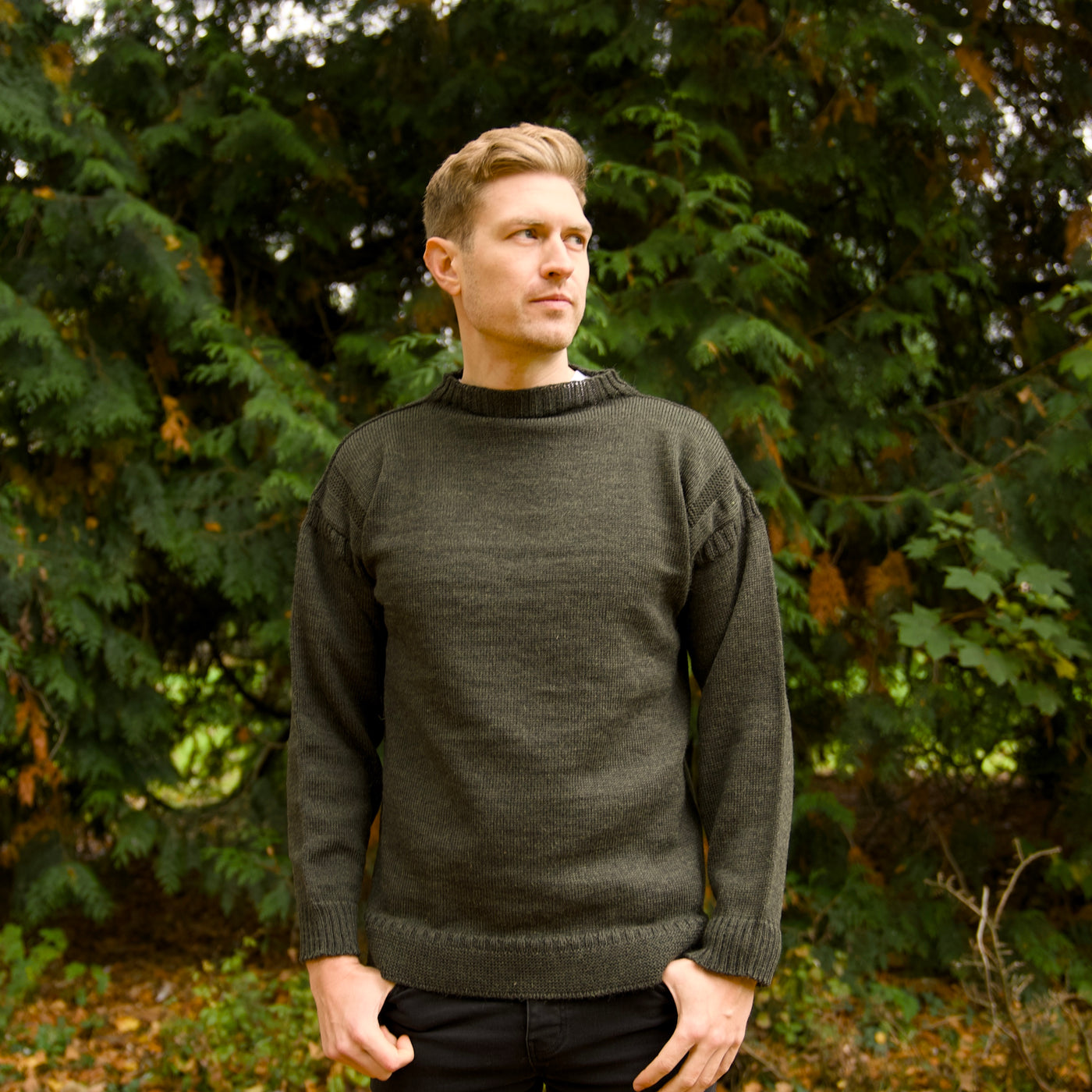 British Wool Seamless Gansey - Moss