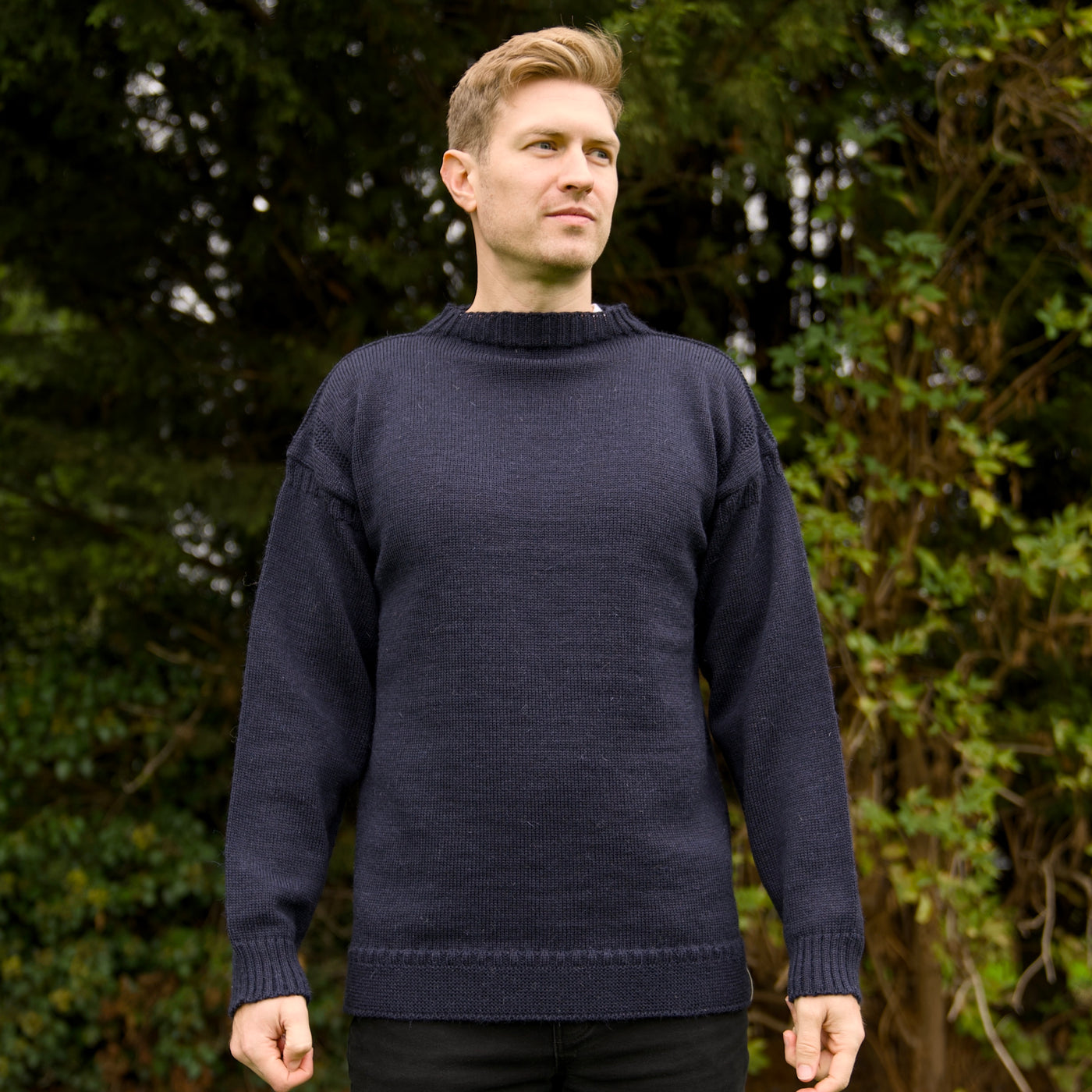 British Wool Seamless Gansey - Navy