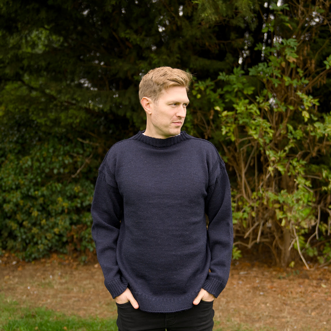 British Wool Seamless Gansey - Navy