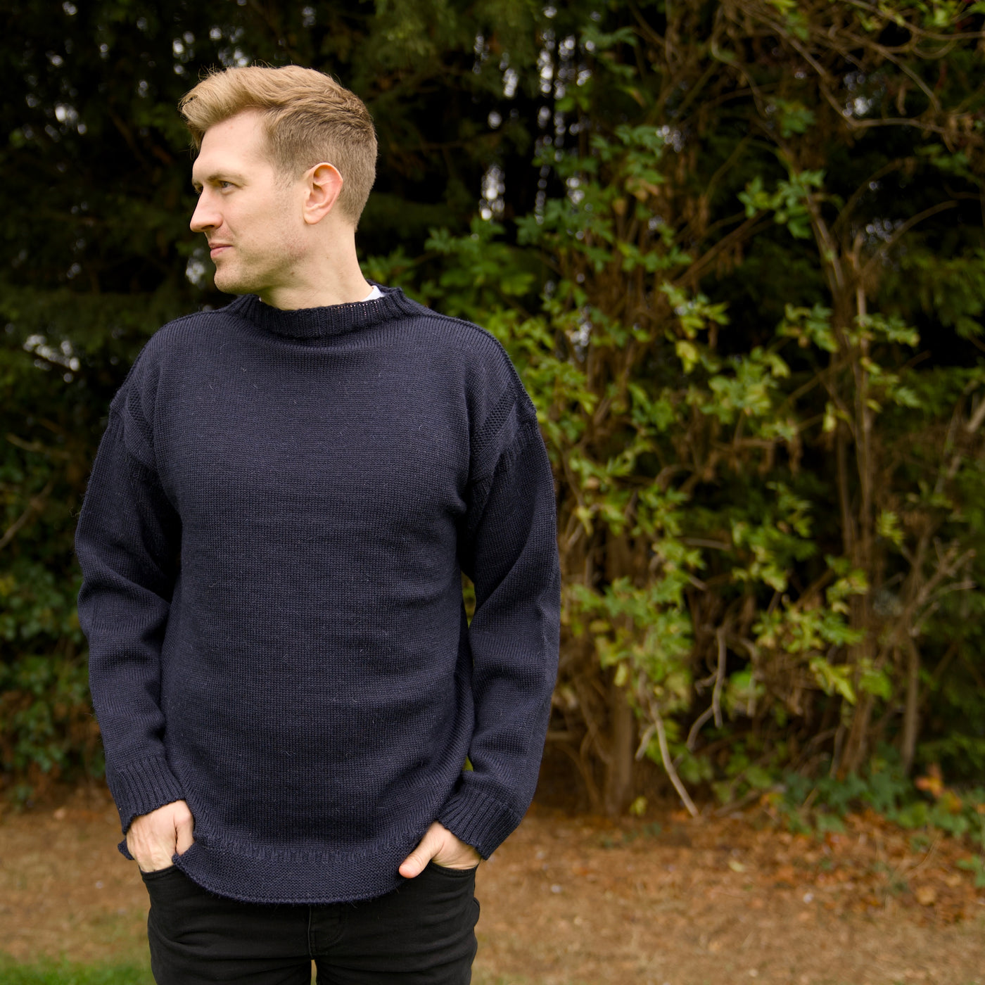 British Wool Seamless Gansey - Navy
