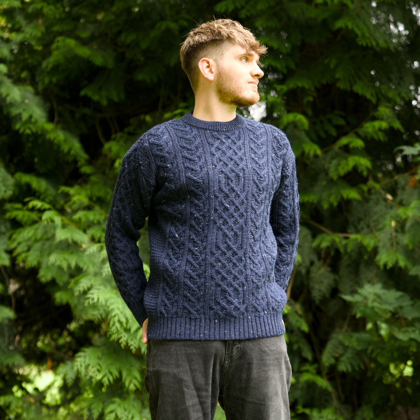 British Wool Aran Cable Jumper - Blue John Nepp