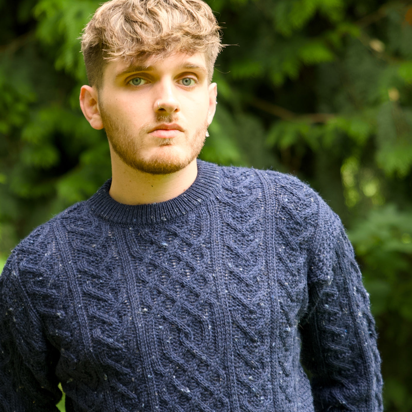 British Wool Aran Cable Jumper - Blue John Nepp