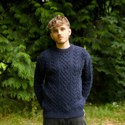 British Wool Aran Cable Jumper - Blue John Nepp