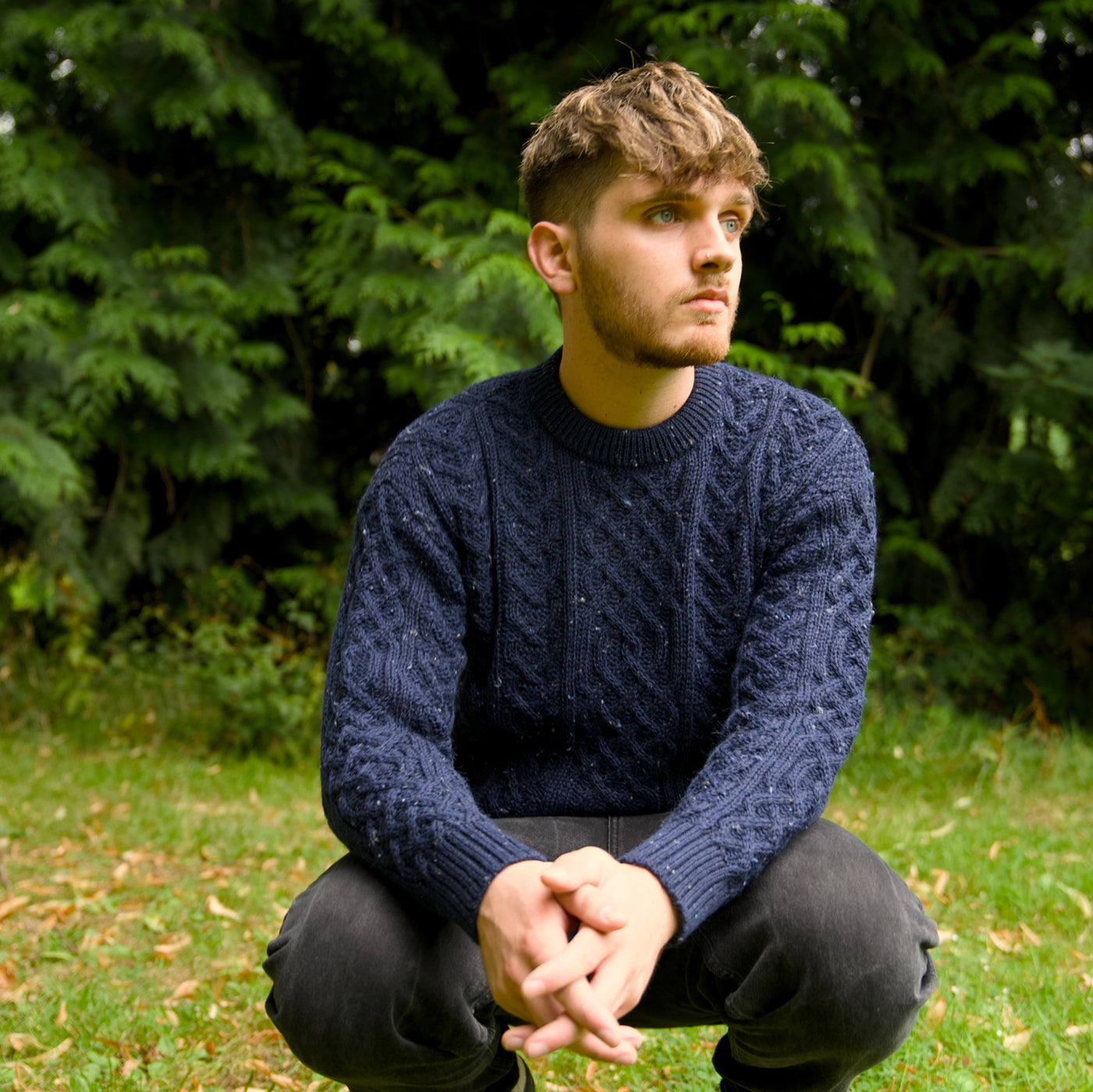 British Wool Aran Cable Jumper - Blue John Nepp