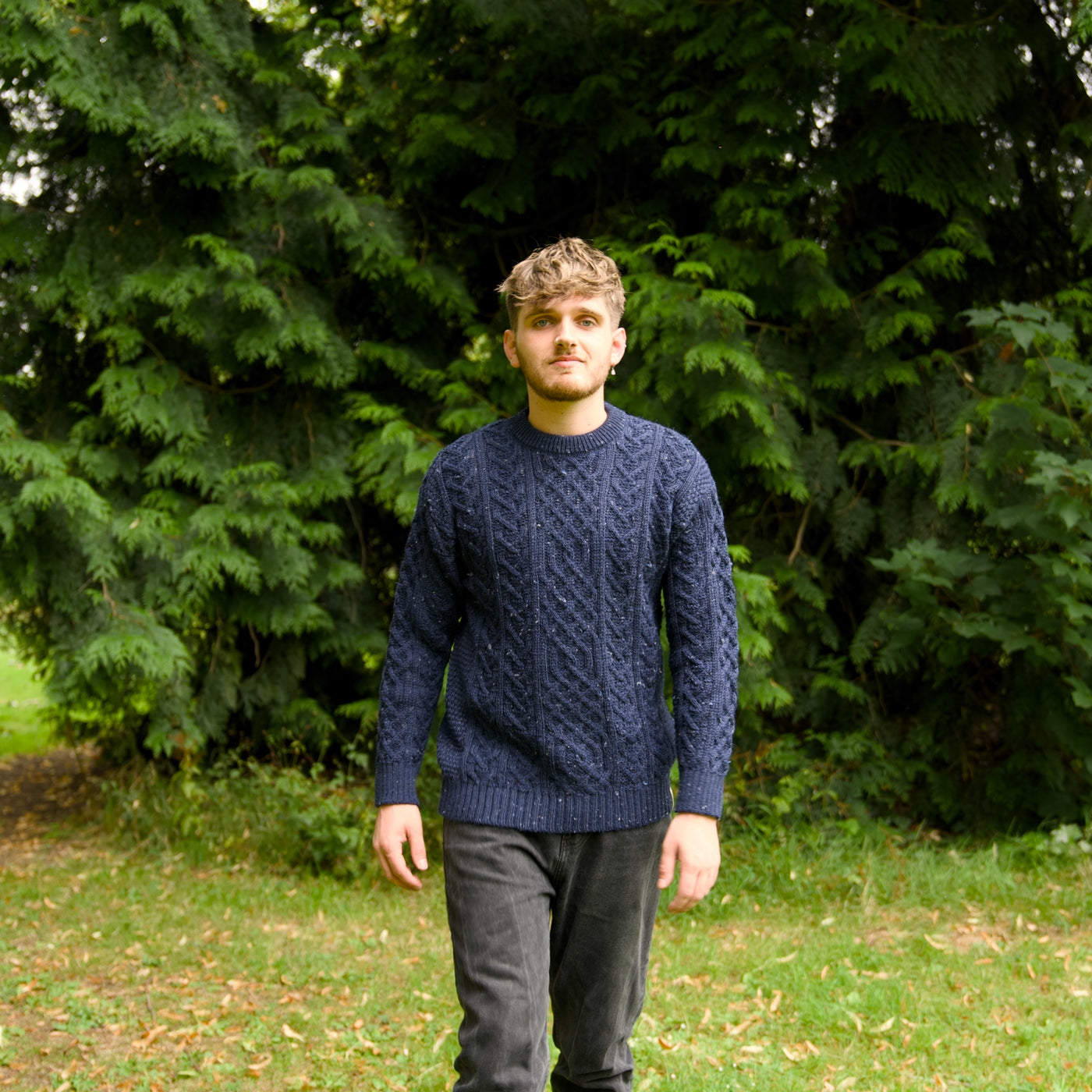 British Wool Aran Cable Jumper - Blue John Nepp