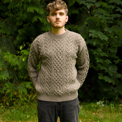 British Wool Aran Cable Jumper - Mid Grey