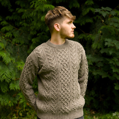 British Wool Aran Cable Jumper - Mid Grey