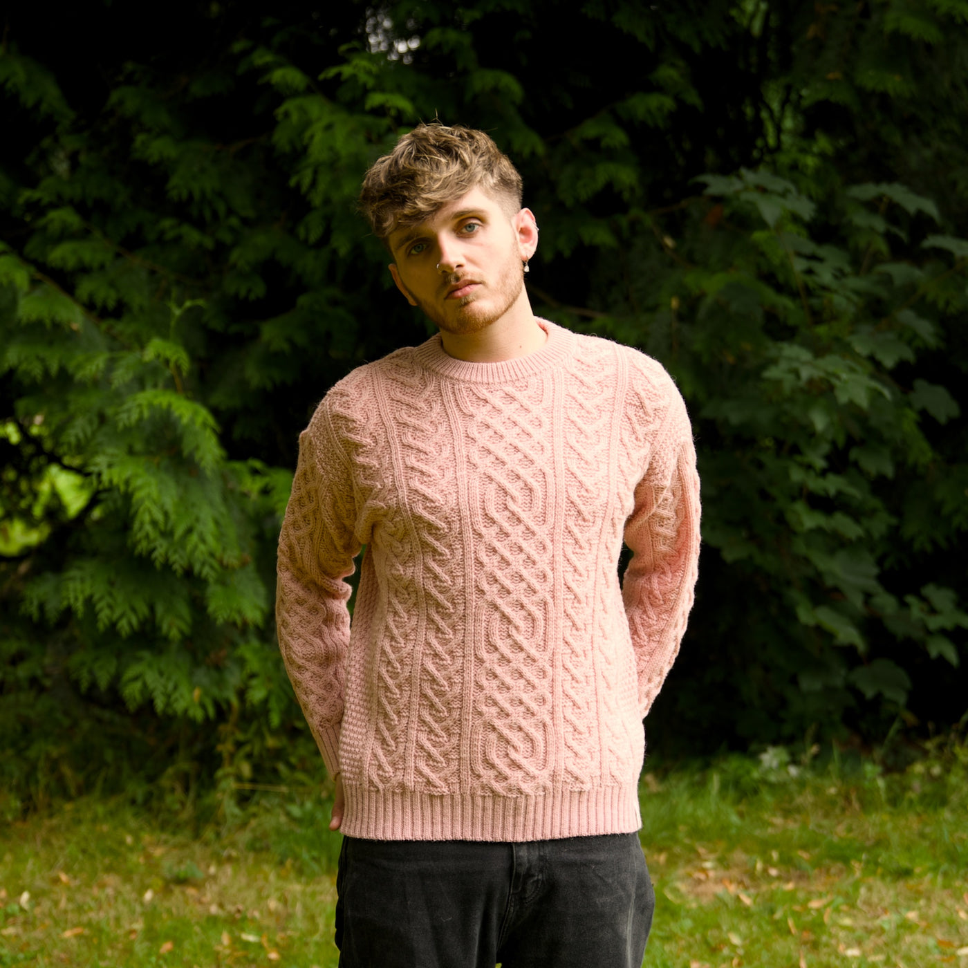 British Wool Aran Cable Jumper - Rose Mix