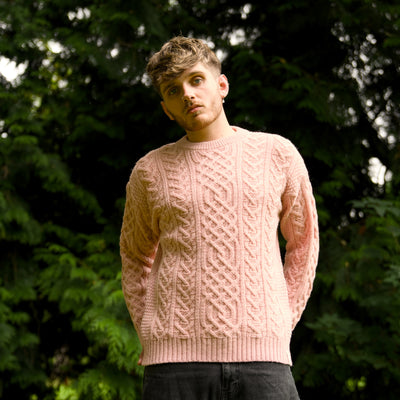 British Wool Aran Cable Jumper - Rose Mix