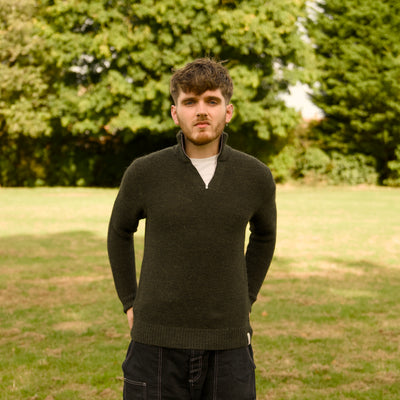 British Wool Quarter Zip - Brunel - Moss