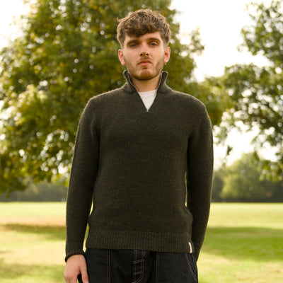 British Wool Quarter Zip - Brunel - Moss