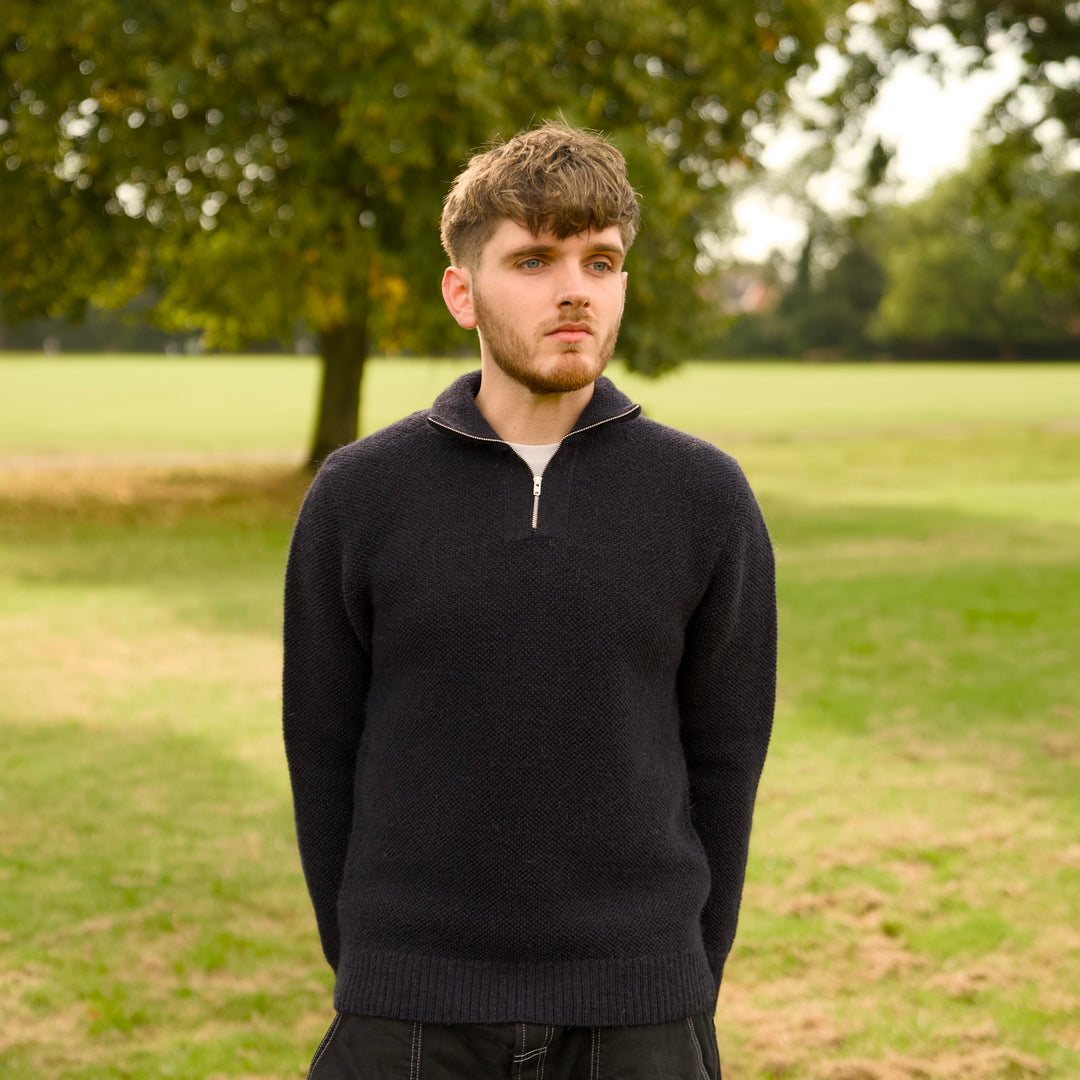 British Wool Quarter Zip - Brunel - Navy – Mars Knitwear