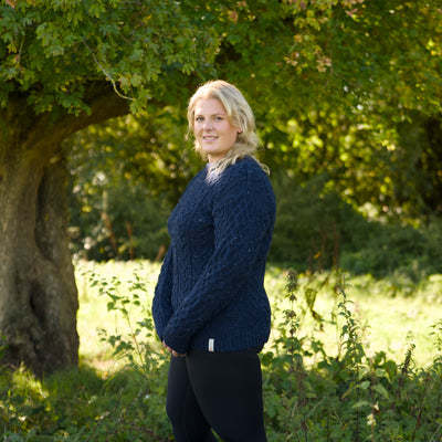 British Wool Aran Cable Jumper - Blue John Nepp