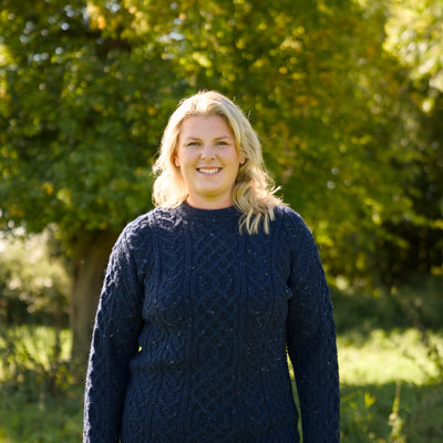 British Wool Aran Cable Jumper - Blue John Nepp