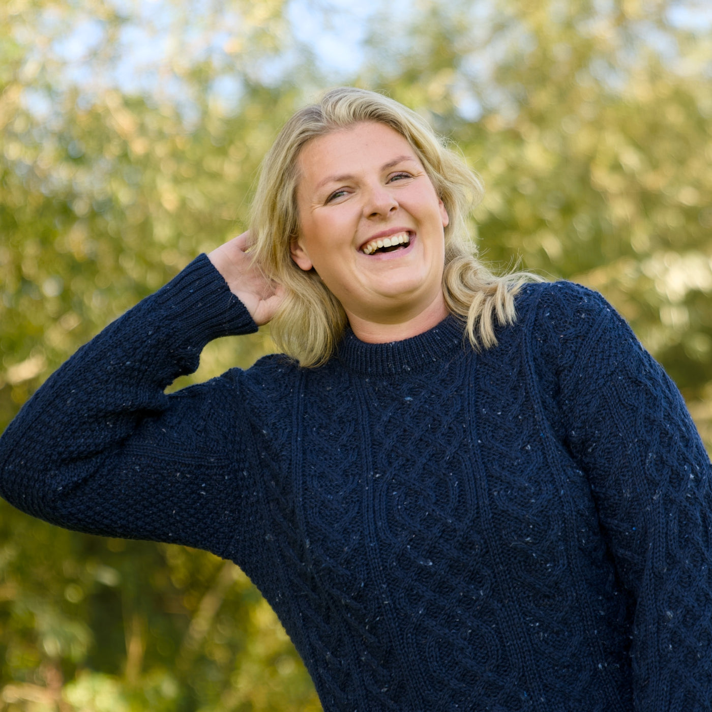 British Wool Aran Cable Jumper - Blue John Nepp