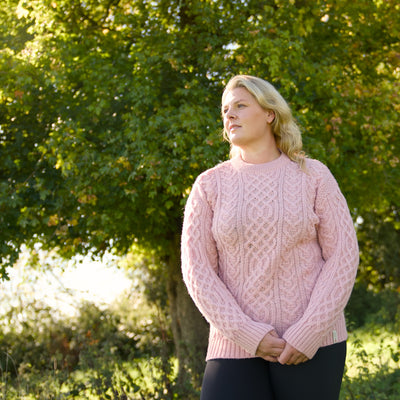 British Wool Aran Cable Jumper - Rose Mix