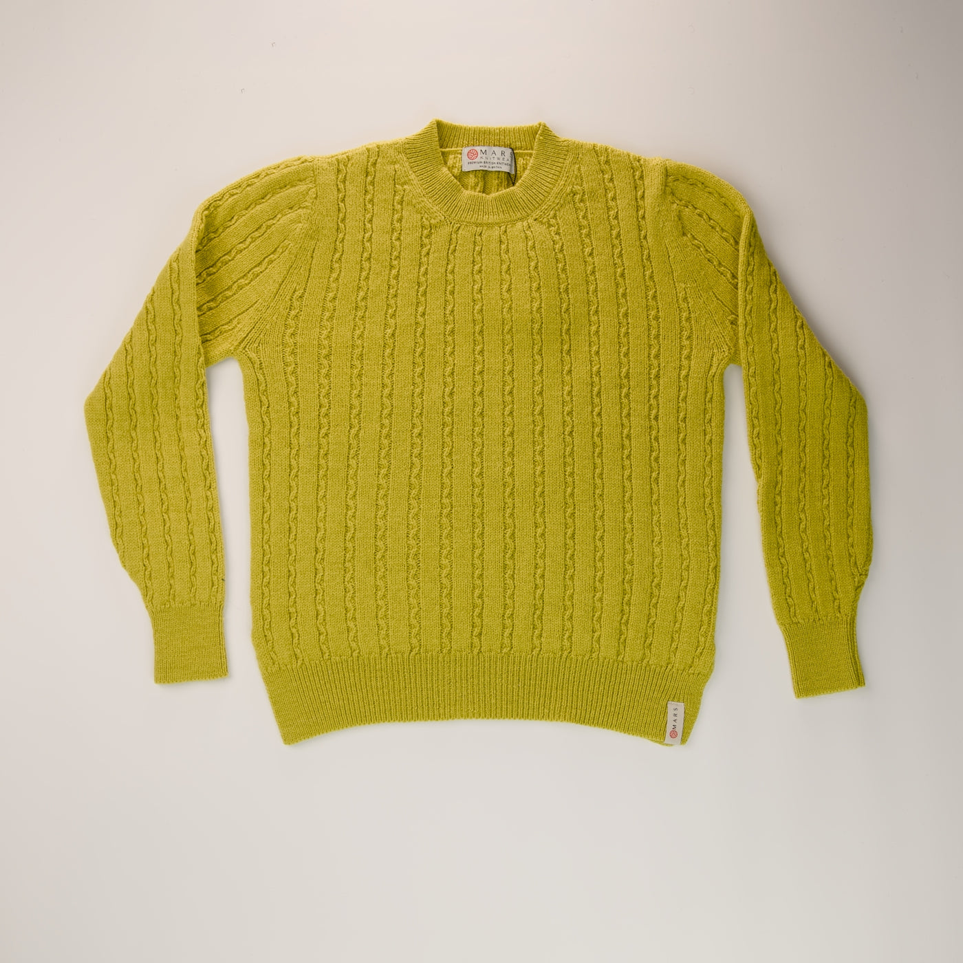 Merino Wool Cable Crew Jumper - Citron