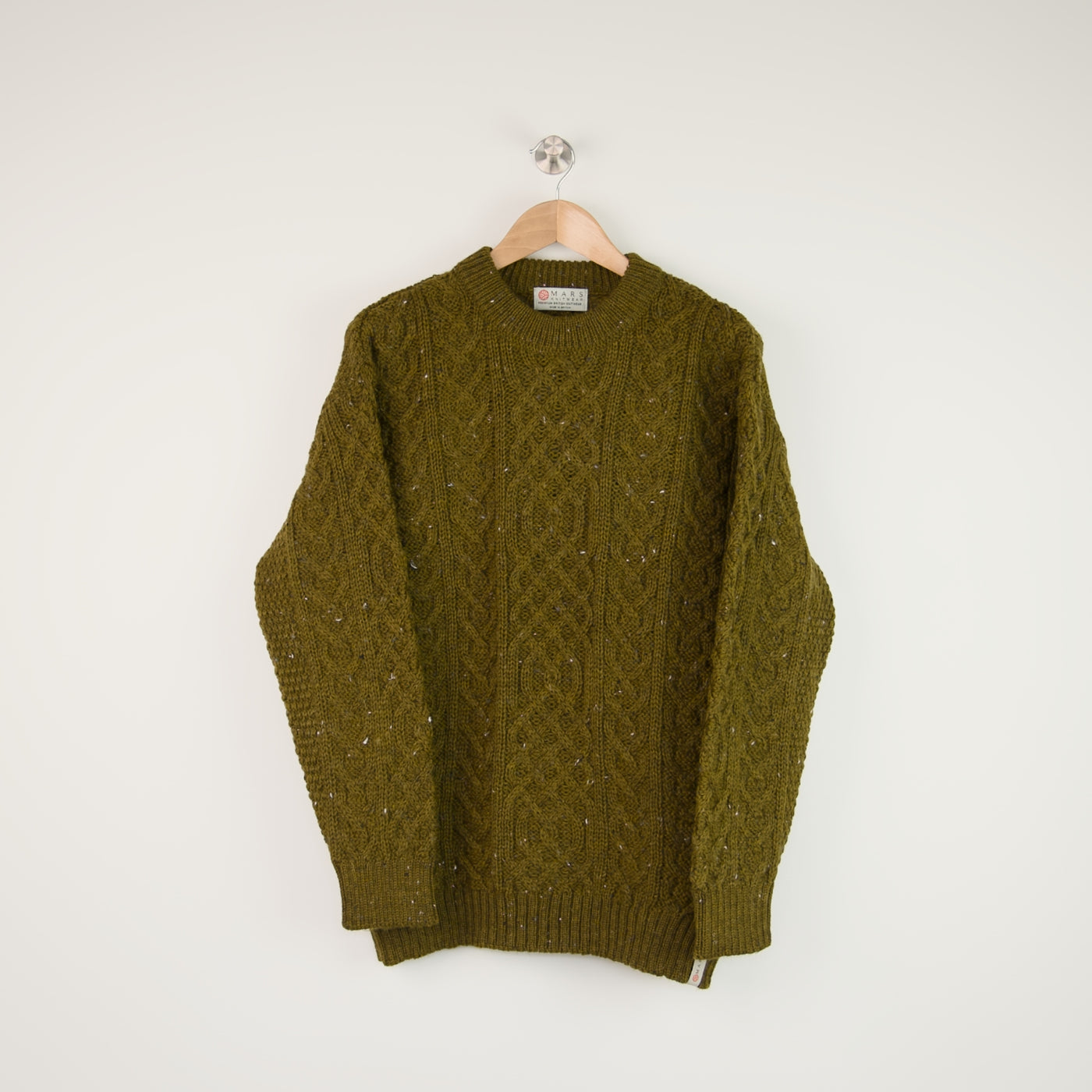 British Wool Aran Cable Jumper - Khaki Nepp