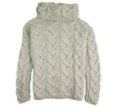 British Wool Chunky Cable Cowl Neck Jumper - Grey